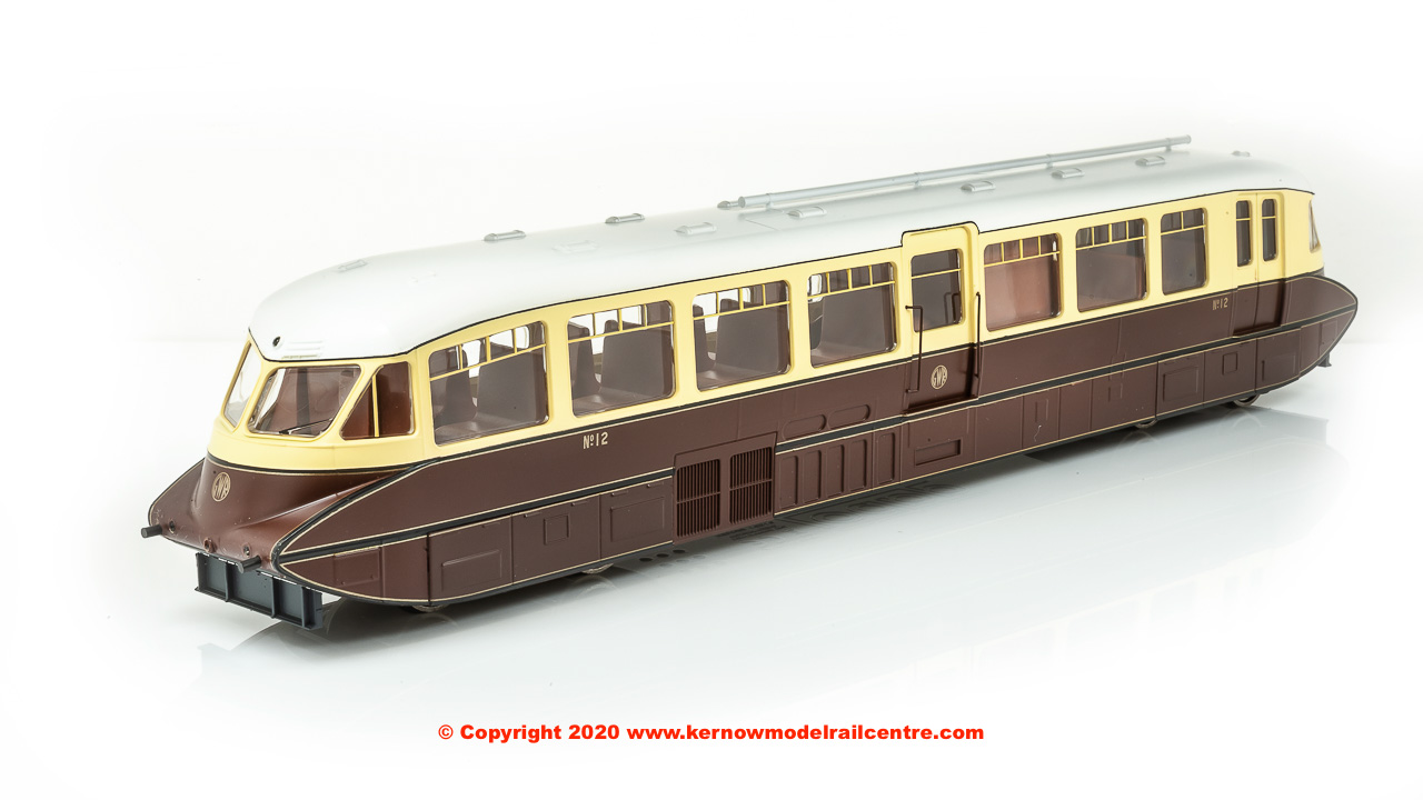 4D-011-005 Dapol Streamlined Railcar number 12 in GWR Chocolate and Cream livery with GWR Monagram and valance